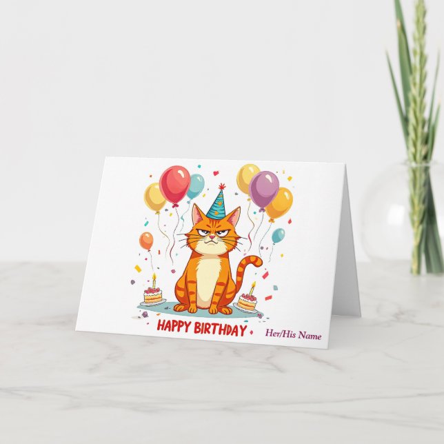Lustigt Grumpy Cat Birthday Card - Ballonöverbelas Kort (Framsida)