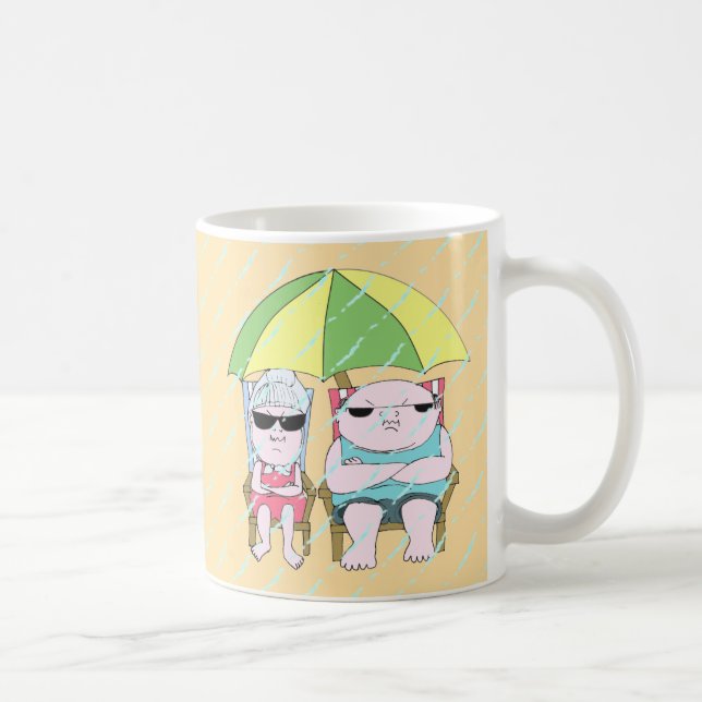 Lustigt Grumpy Couple vid Beach in Rain Art Kaffemugg (Höger)