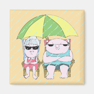Lustigt Grumpy Couple vid Beach in Rain Art Magnet