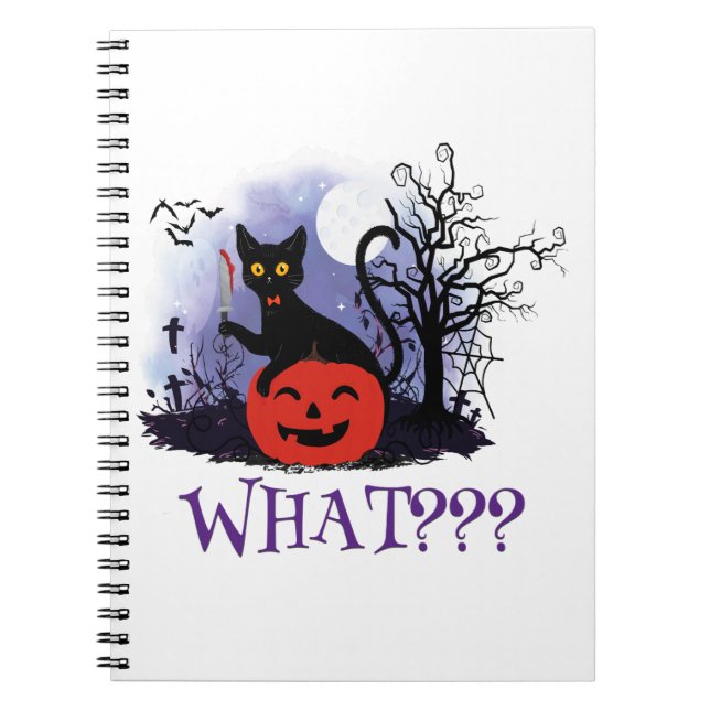Lustigt Halloween-bewitched Cat Vad? Anteckningsbok (Framsidan)
