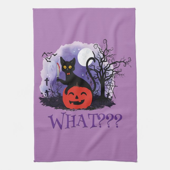 Lustigt Halloween-bewitched Cat Vad? Kökshandduk (Vertikal)