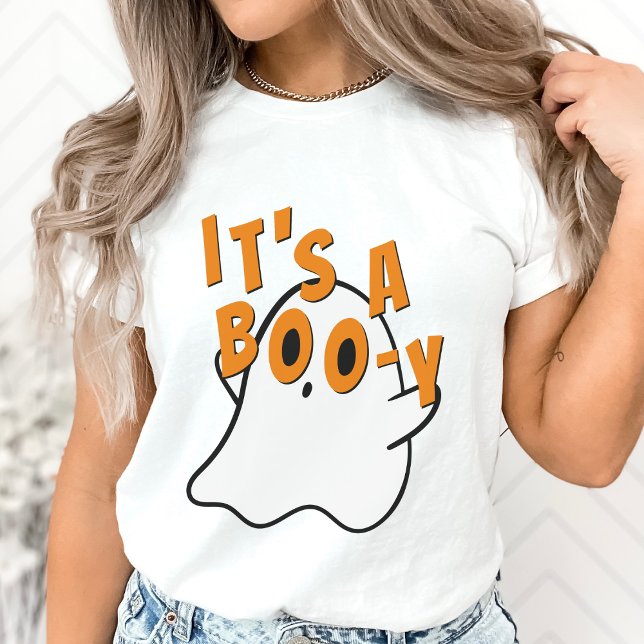Lustigt Halloween. Det är en pojkvän, babyskare vi T Shirt (It's a boy ghost Halloween baby shower gender reveal pregnancy announcement white t-shirt)
