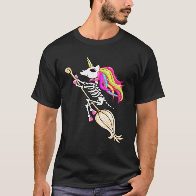 Lustigt Halloween Unicorn Costume Skeleton på Br T Shirt (Framsida)