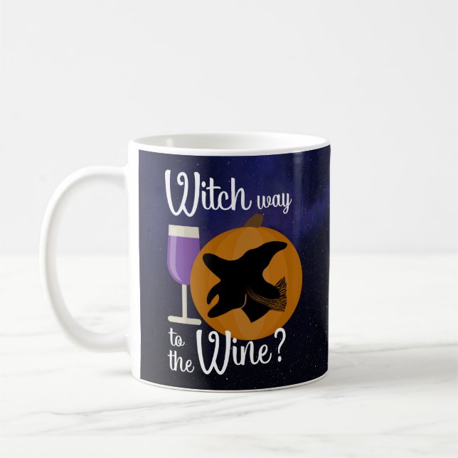Lustigt Halloween Witch Way till Vin Pumpkin Kaffemugg (Vänster)