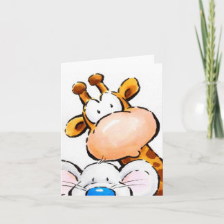 Lustigt hälsningskort, giraffe och mus som säger H Kort