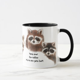 Lustigt, Hand över kaffe, Cute Raccoon Mugg