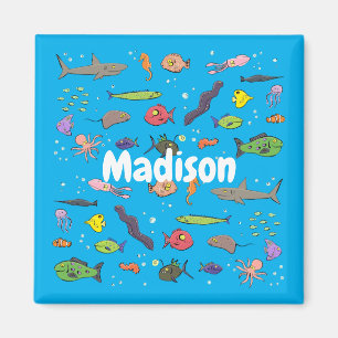 Lustigt havets varelser tecknad illustration magnet