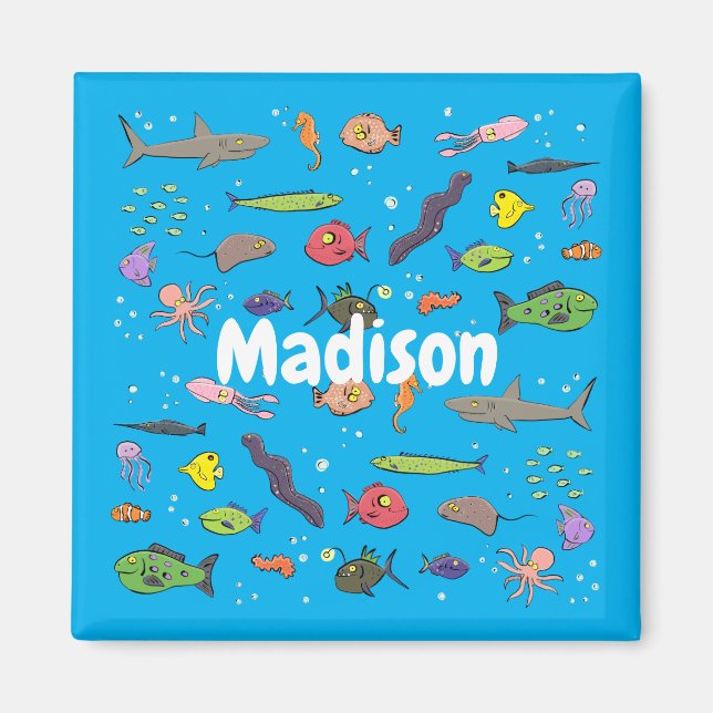 Lustigt havets varelser tecknad illustration magnet (Framsidan)