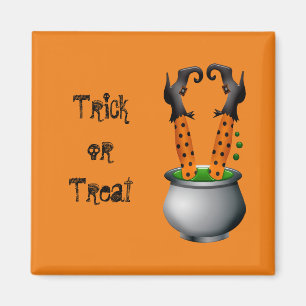 Lustigt häxtema orange Halloween Magnet