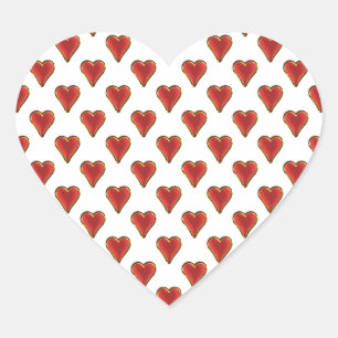 Lustigt Heart Mönster guld röda + ryggen. & text Hjärtformat Klistermärke