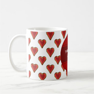 Lustigt Heart Mönster guld röda + ryggen. & text Kaffemugg