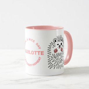 Lustigt Hedgehog. Ha en trevlig dag och ditt namn Mugg