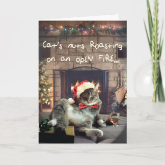 Lustigt Helgdag Cat Card, Kattens Nöt-rostning Helgkort