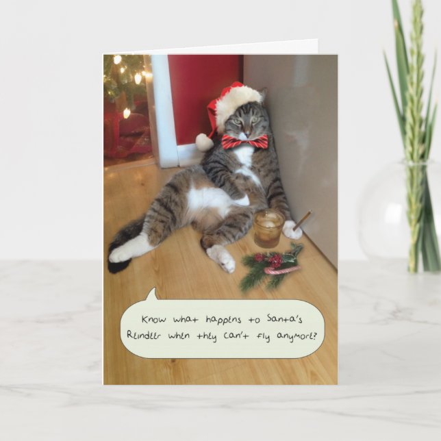 Lustigt Helgdag Cat Card, tomtens renare Helgkort (Framsida)