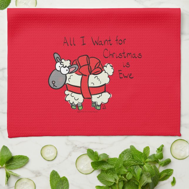 Lustigt Helgdag Cute Sheep-Tecknaden Kökshandduk (Vikta)