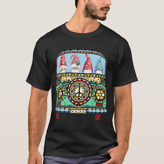 Lustigt hippie gnomes som kör fredskampbil t shirt (Framsida)