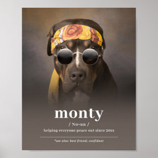 Lustigt Hippie Hund Porträtt - Lägg till Hund Namn Poster