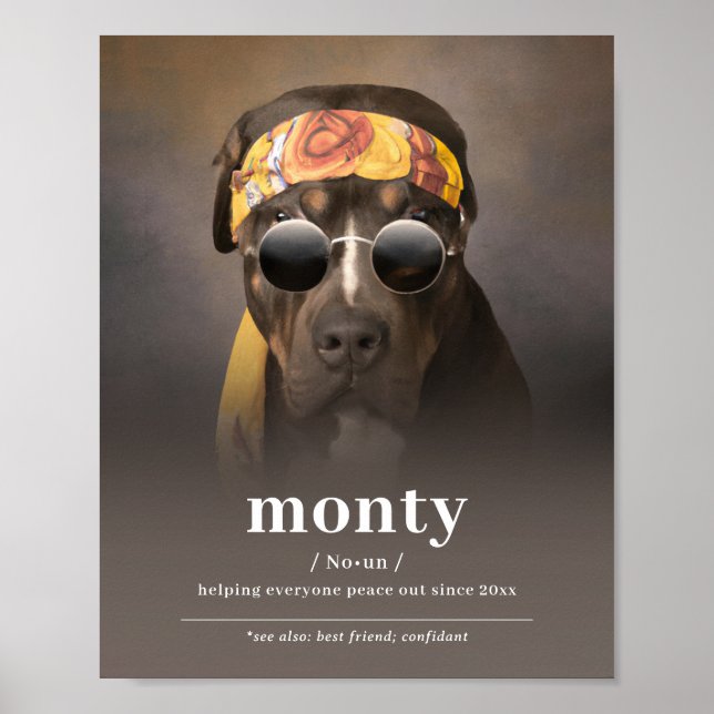 Lustigt Hippie Hund Porträtt - Lägg till Hund Namn Poster (Framsidan)