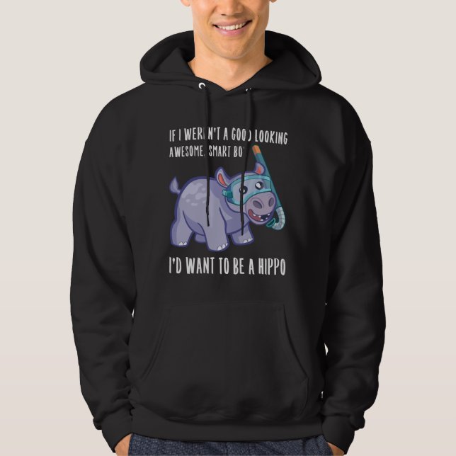 Lustigt Hippo Boy Älskare Hippopotamus-citat Hoodie (Framsida)