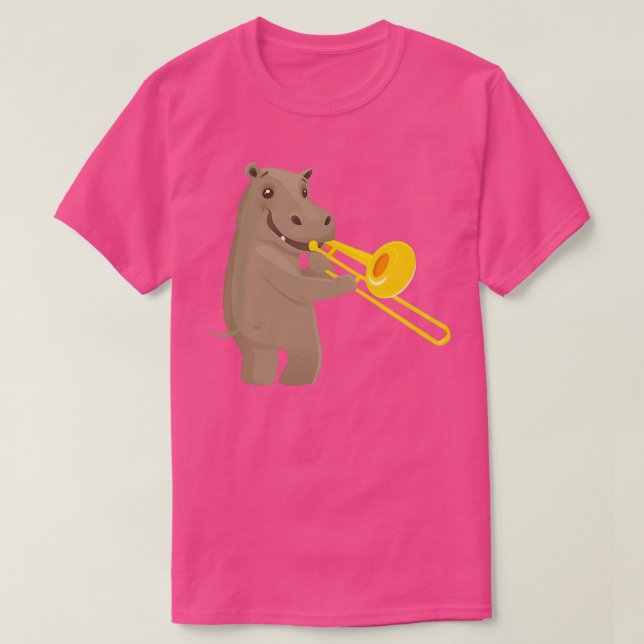 Lustigt hippo spelar musik med trombone t shirt (Design framsida)