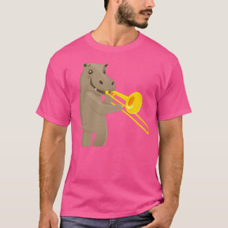 Lustigt hippo spelar musik med trombone t shirt