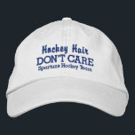 Lustigt "Hockey Hair Don't Care" anpassningsbar te Broderad Keps<br><div class="desc">Lustigt baseball stil-lock lyder "Hockey Hair Don't Care". (Du kan också ändra detta till Hockey Hair I DO Care Care".) Lägg till ditt team eller din spelare namn nedan och ändra enkelt texten och hatten färg. Oavsett om du är en hockey-spelare fläkt av en får du mycket skratt på fantastisk...</div>