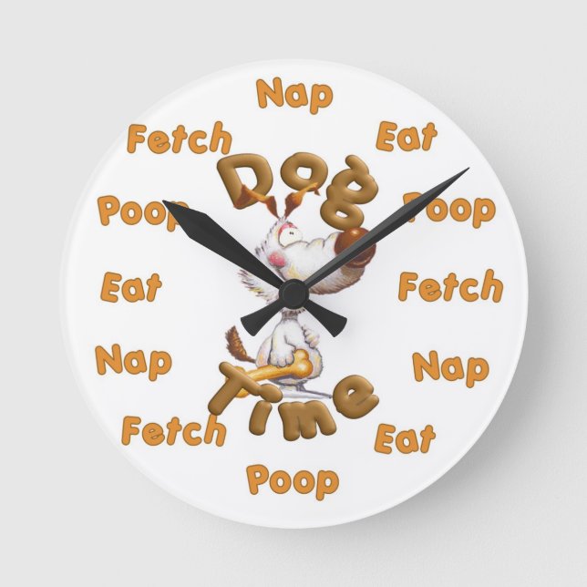 Lustigt humoristiskt Hund Time Wall Clock Rund Klocka (Framsida)