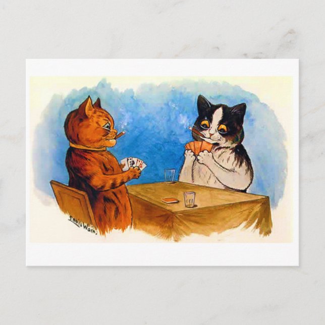 Lustigt humous Cigar Smoking Cats Poker Vykort (Framsida)