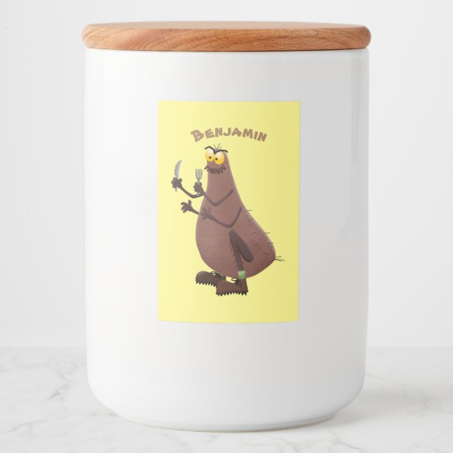 Lustigt hungrig ful loppa tecknad mat etikett (Framsida)