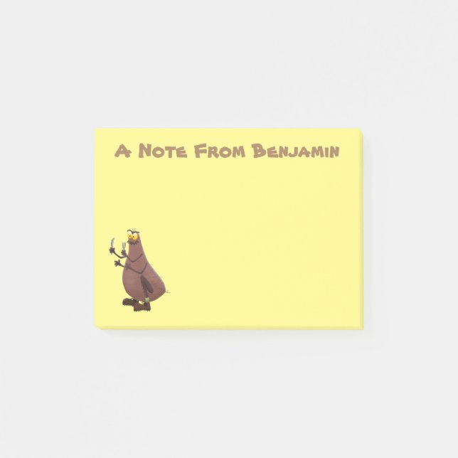 Lustigt hungrig ful loppa tecknad post-it block (Framsida)