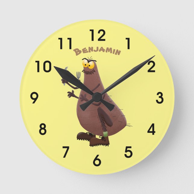 Lustigt hungrig ful loppa tecknad rund klocka (Framsida)