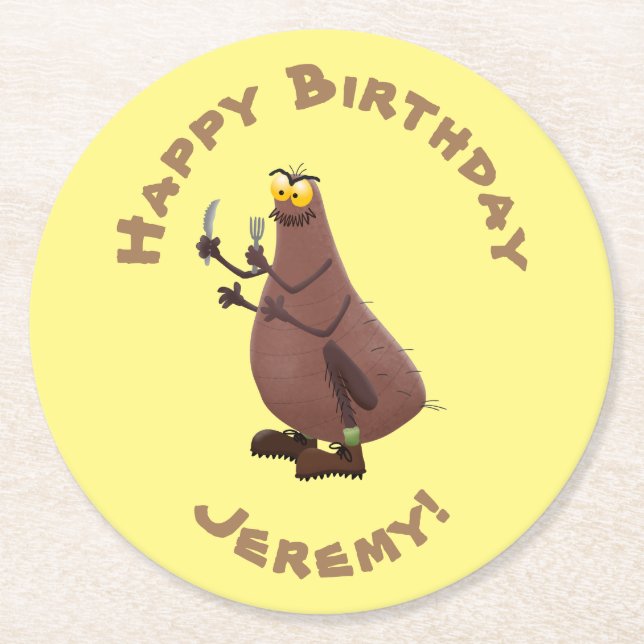 Lustigt hungrig ful loppa tecknad underlägg papper rund (Framsidan)