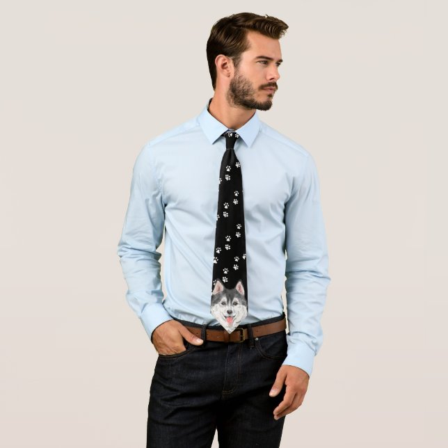 Lustigt Husky-band med Hund Steps Pet Black tie Slips (In Situ)