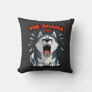Lustigt Husky "Drama is real", skrikande Hund Meme Kudde