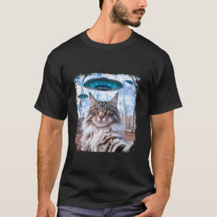 Lustigt huvudmynt Katt Selfie med Alien UFO:s T Shirt