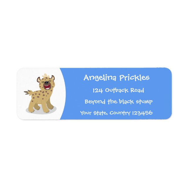 Lustigt hyena skrattande illustration av tecknaden returadress etikett (Framsidan)