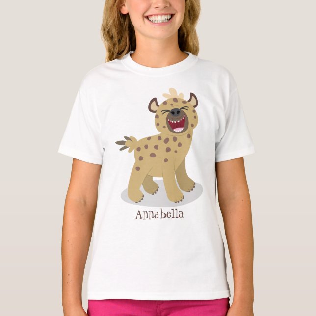 Lustigt hyena skrattande illustration av tecknaden t shirt (Framsida)