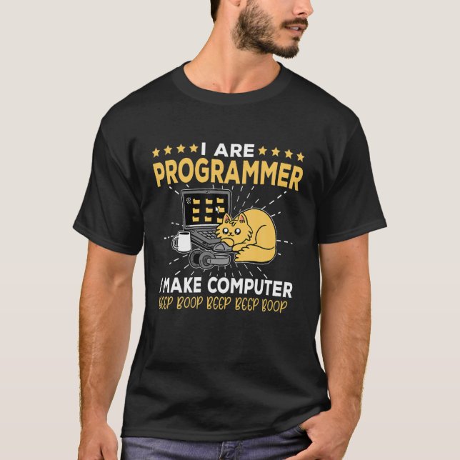 Lustigt "I are Programmer Cat" - Kodning T Shirt (Framsida)