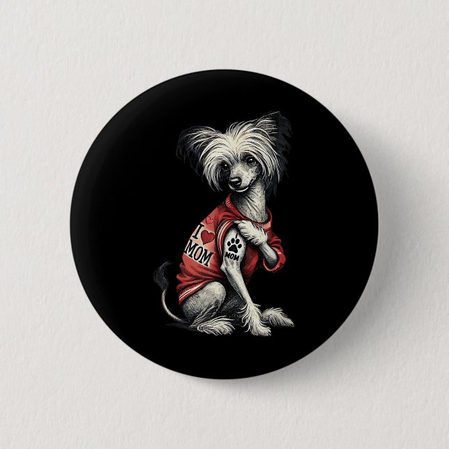 Lustigt i Kärlek Mamma Tattoo Chinese Crested Mamm Knapp (Framsida)
