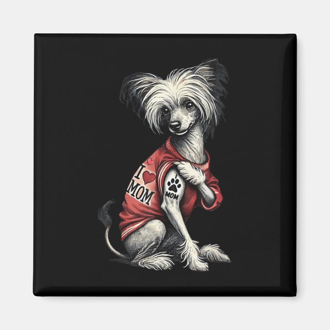 Lustigt i Kärlek Mamma Tattoo Chinese Crested Mamm Magnet (Framsidan)