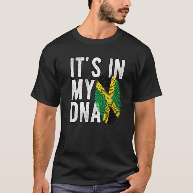 Lustigt i min DNA Jamaica flagga Fingerprint Prem T Shirt (Framsida)