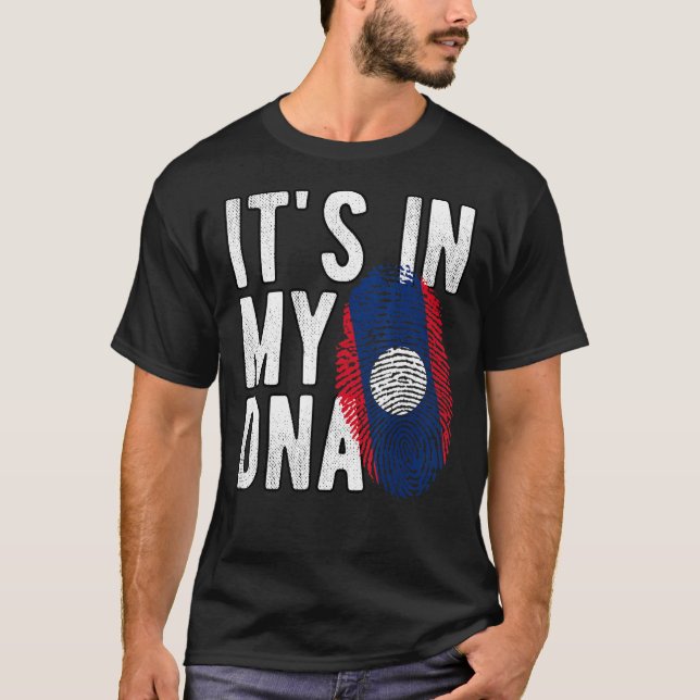 Lustigt i min DNA Laos flagga Fingerprint T Shirt (Framsida)