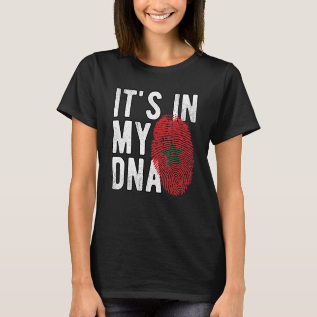 Lustigt i min DNA Marocko flagga Fingerprint T Shirt (Framsida)