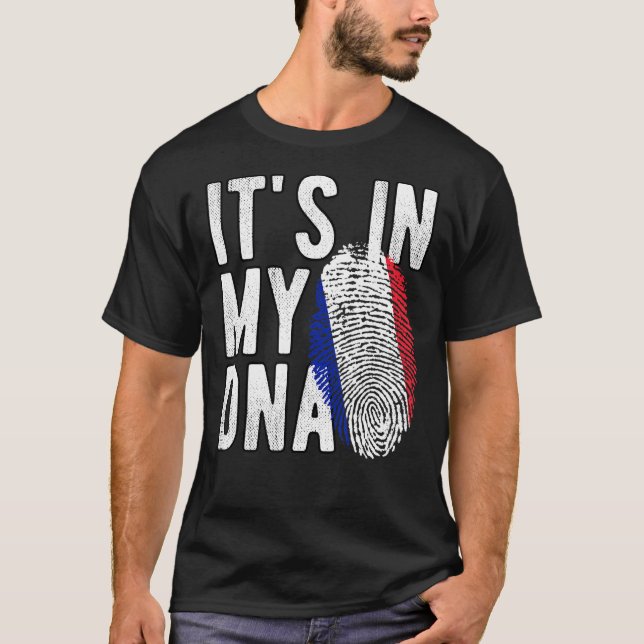 Lustigt i mitt DNA Frankrike flagga Fingerprint T Shirt (Framsida)