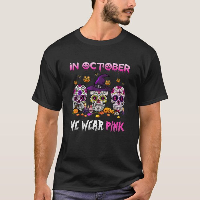 Lustigt i oktober Bära Rosa Sugar Skull Breast C T Shirt (Framsida)