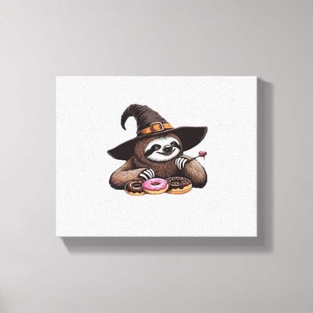 Lustigt i Witch Hat Enjoying Donuts - Cute Ha Canvastryck (Framsida)