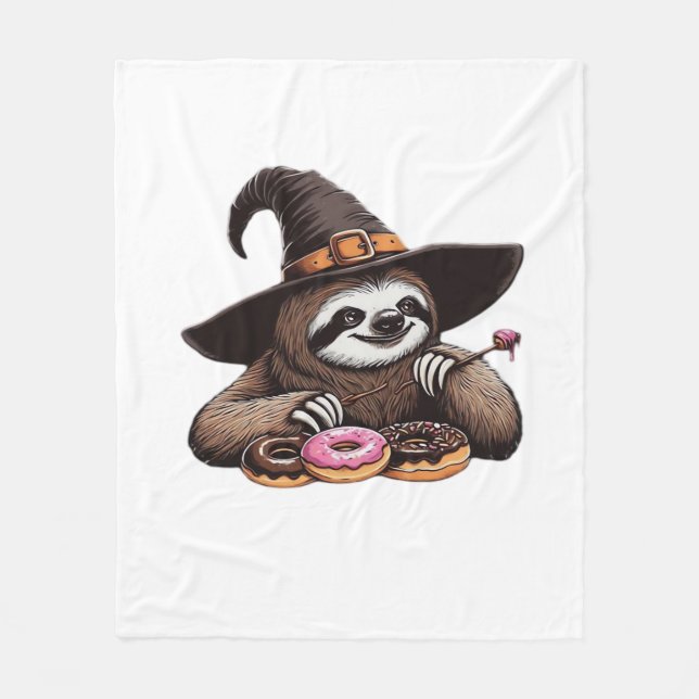 Lustigt i Witch Hat Enjoying Donuts - Cute Ha Fleecefilt (Framsidan)