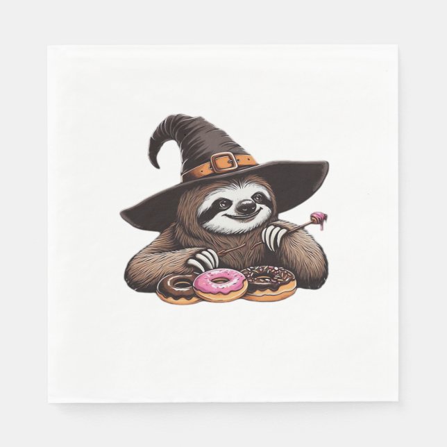 Lustigt i Witch Hat Enjoying Donuts - Cute Ha Pappersservett (Framsidan)