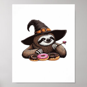 Lustigt i Witch Hat Enjoying Donuts - Cute Ha Poster