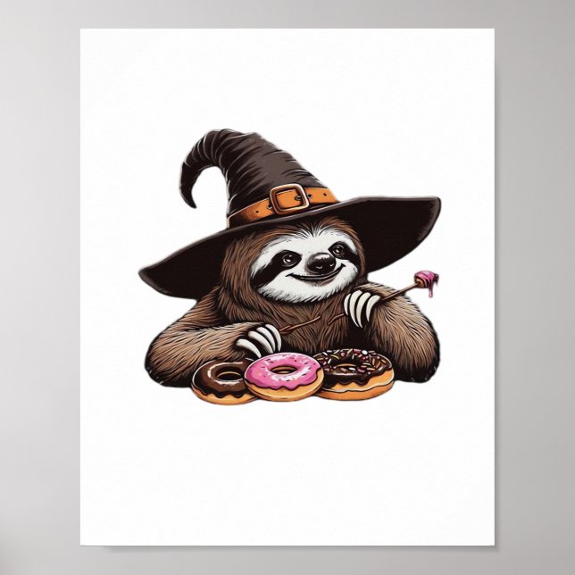 Lustigt i Witch Hat Enjoying Donuts - Cute Ha Poster (Framsidan)